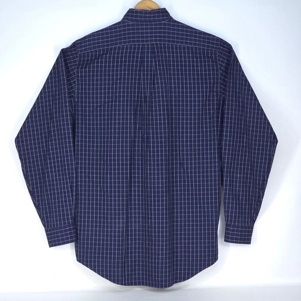 LL Bean Button Down Shirt Mens Large Navy Blue Check Long Sleeve Office Business - Picture 3 of 15